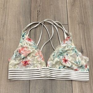 PINK Victoria's Secret Floral Lace Bralette - Cream and Pink